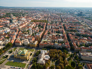 Aerial view at capital town of Croatia, Zagreb city main square, Europe. / Zagreb aerial cityscape Croatia.