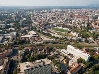 Aerial view at capital town of Croatia, Zagreb city main square, Europe. / Zagreb aerial cityscape Croatia.