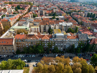 Aerial view at capital town of Croatia, Zagreb city main square, Europe. / Zagreb aerial cityscape Croatia.