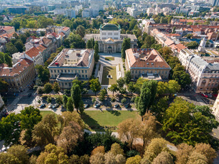 Aerial view at capital town of Croatia, Zagreb city main square, Europe. / Zagreb aerial cityscape Croatia.