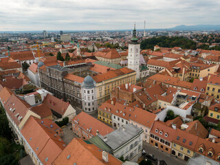 Aerial view at capital town of Croatia, Zagreb city main square, Europe. / Zagreb aerial cityscape Croatia.