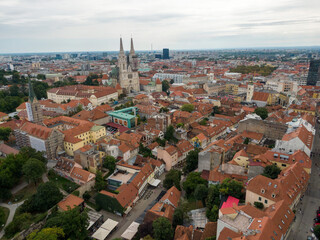 Aerial view at capital town of Croatia, Zagreb city main square, Europe. / Zagreb aerial cityscape Croatia.