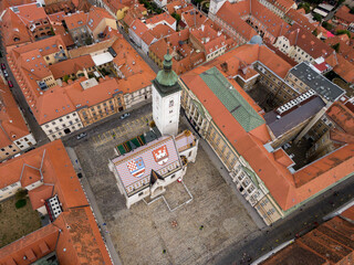 Aerial view at capital town of Croatia, Zagreb city main square, Europe. / Zagreb aerial cityscape Croatia.