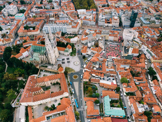 Aerial view at capital town of Croatia, Zagreb city main square, Europe. / Zagreb aerial cityscape Croatia.