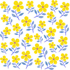 黄色い花のイラスト、五弁の黄色い花のイラスト、明るい黄色の花のイラスト
