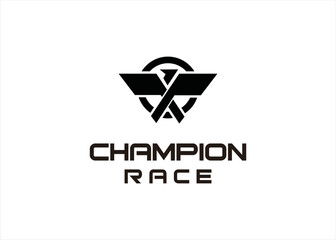 Naklejka premium champion race logo design with animal mascot eagle
