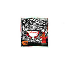 Pumpkin scarecrow at Halloween - grunge card invitation
