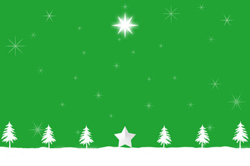 クリスマスツリーと星、雪景色のバックグラウンド