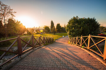 wooden bridge in autumn park