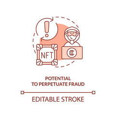 Potential to perpetuate fraud orange concept icon. Forged replicas. NFT disadvantage abstract idea thin line illustration. Isolated outline drawing. Editable stroke. Arial, Myriad Pro-Bold fonts used