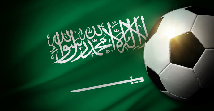 Saudi arabia national team background with ball and flag top