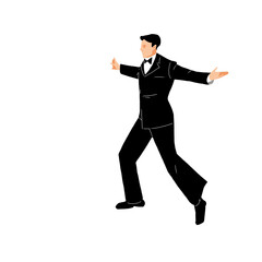 両手を広げるポーズをする男性　主線なし