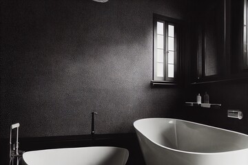 Fototapeta na wymiar Black and simple bathroom interior