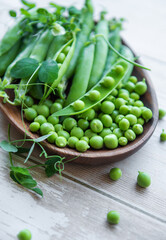 Bowl with sweet pea pods