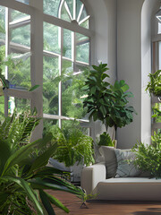 窓際の植物のイラストです。