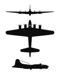 Vector illustration silhouette of the B-17 Flying Fortress aircraft isolated on white background - obrazy, fototapety, plakaty
