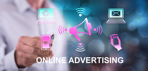 Man touching an online advertising concept