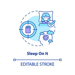 Sleep with new information concept icon. Improve memorization tip. Boost brain work abstract idea thin line illustration. Isolated outline drawing. Editable stroke. Arial, Myriad Pro-Bold fonts used