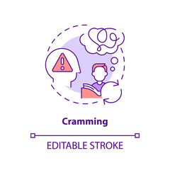 Cramming concept icon. Ineffective learning. Overload mind. Exam preparation abstract idea thin line illustration. Isolated outline drawing. Editable stroke. Arial, Myriad Pro-Bold fonts used