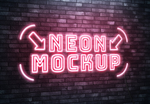 Neon Text Effect Mockup on Brick Wall