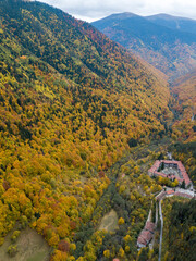 Rila Monastery, drone view, autmn time, Bulgaria