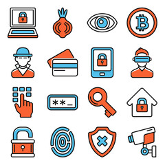 Dark Deep Internet and Security Icons Set. Vector