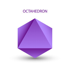 Illustration of a purple octahedron on a white background with a gradient for for game, icon, logo, mobile, ui, web. Platonic solid. Minimalist style
