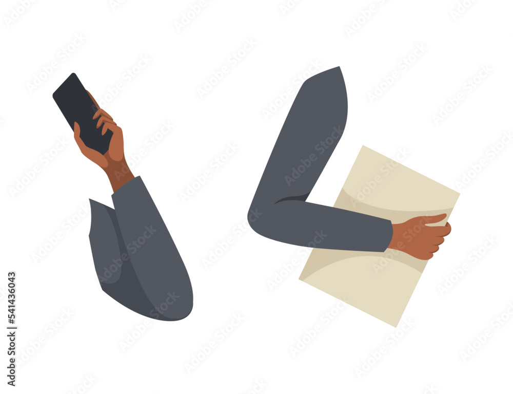 Aufkleber man character arms with jacket sleeve as constructor with separated body part vector set