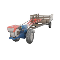3D render thailand tractor hand control and trailer front to rear view. png illustration.