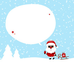 Weihnachtsmann Sonnenbrille Schlitten Sprechblase Blau Dunkelrot