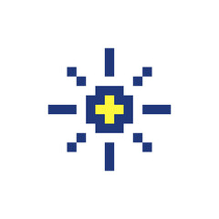 Fototapeta premium Light mode pixelated RGB color ui icon. Daytime theme. Brightness. Sun option. Simplistic filled 8bit graphic element. Retro style design for arcade, video game art. Editable vector isolated image