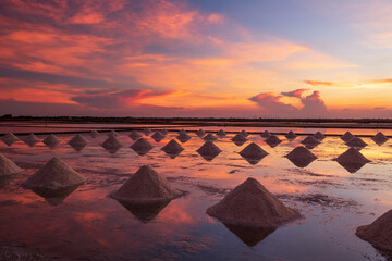 Salt farm and sunset