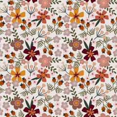 Autumn flowers pattern, Seamless floral background, Flowers and leaves, Decorative botanical background,Floral digital paper, Fall vibes Botanical print, Boho Flower power autumn surface design