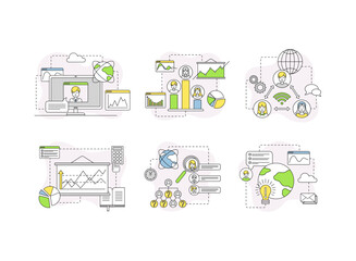 Business management related signs set. Recruitment, human resources management, business communication vector illustration