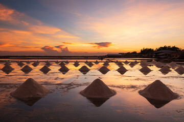 Salt farm and sunset