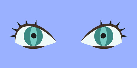 Turquoise eyes in flat style. Beautiful part of human body.