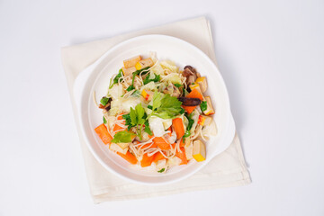 stir fried noodles vegetarian food  meatless on a white  background.