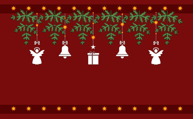 Karta na Boże Narodzenie z czerwonym tłem i białymi symbolami - obrazy, fototapety, plakaty