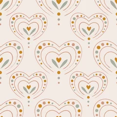 Fotobehang Stijlen patronen Light boho seamless pattern with decorative hearts. Vector background in modern bohemian style perfect for scrapbooking, textile, wrapping paper and stationery for kids and adults  © Svetlana Lerie