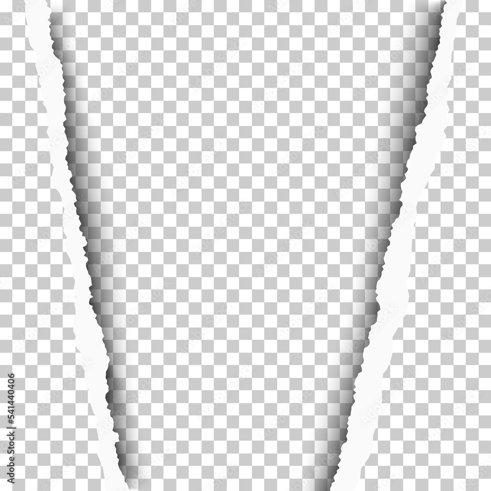 Wall mural torn, snatched vertical window in transparent sheet of paper. template paper design. vector illustra