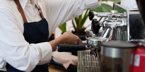 Successful small business owner sme beauty girl stand at her cafe