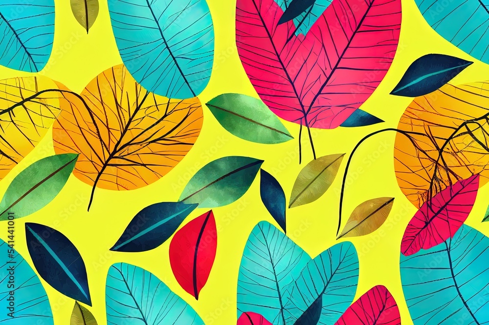 Poster tropical pattern with multicolored hand drawn elements and funny background. tropical leaves pattern