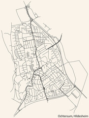 Detailed navigation black lines urban street roads map of the OCHTERSUM MUNICIPALITY of the German regional capital city of Hildesheim, Germany on vintage beige background
