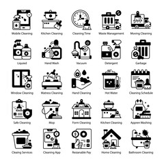 Disinfection and cleaning icons set. Collection cleaning icons such as hygiene, disinfection, cleaning, washing, modern style vector illustration