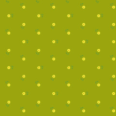 Decorative botanical pattern of yellow sunflowers on a green olive background