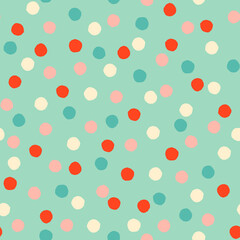 Retro confetti seamless pattern. Pastel blue and pink classic holiday party background. Falling confetti Christmas, Birthday, Valentine gift wrap.