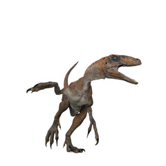 Deinonychus dinosaur chasing prey. 3D illustration isolated on transparent background.