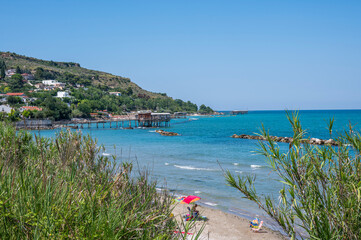 High angle view of beautiful Trabocchi in the beaco of the Abruzzo coast