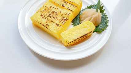 Homemade tamagoyaki(Japanese rolled and grilled omelette.).