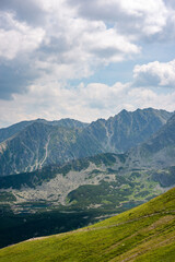 Beautiful view of the Tatra Mountains landscape. View of the mountains from the top. High mountain landscape.